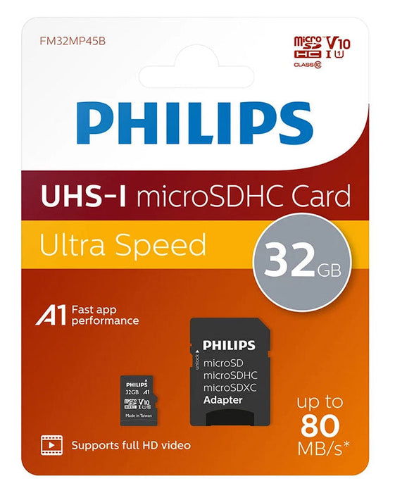 Philips Micro SDHC Memory Card Class 10 High Speed Flash Storage with SD Adapter