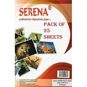 Serena Inline Gloss CD/DVD Labels  Inkjet A4 (25 Sheets, 50 Labels)