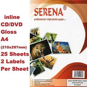 Serena Inline Gloss CD/DVD Labels  Inkjet A4 (25 Sheets, 50 Labels)