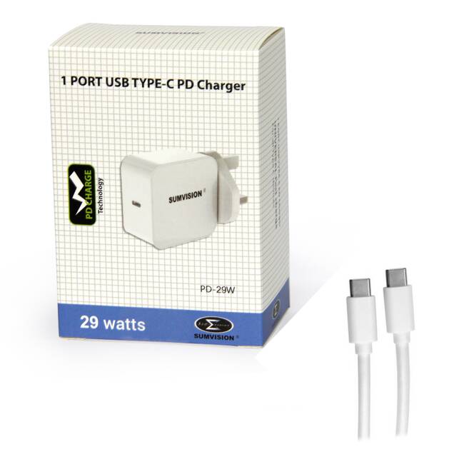 Sumvision 29W USB-C PD Charger - Compact Fast Charging for MacBook & Chromebooks