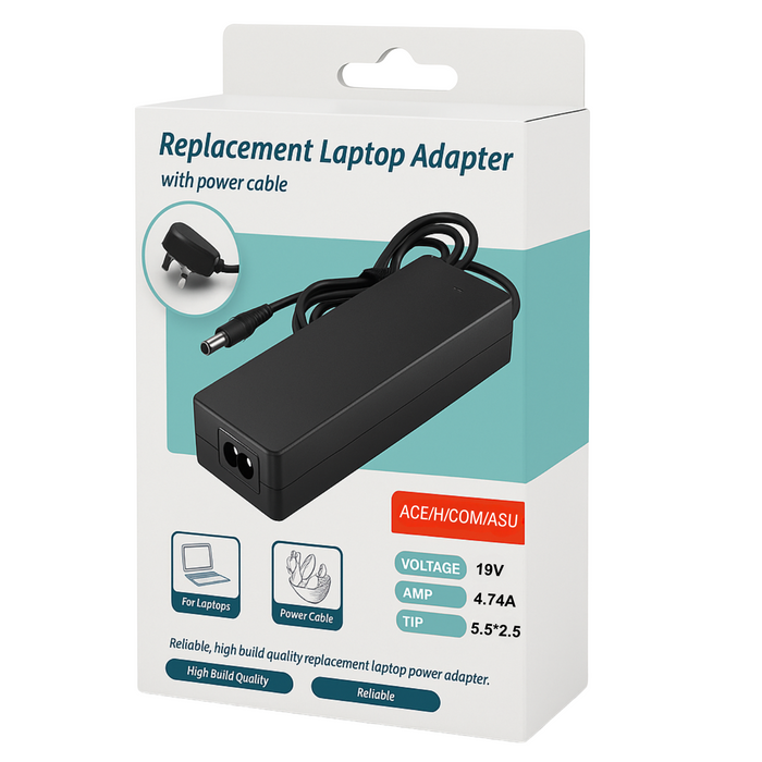 Acer / HP / Compaq / Asus Compatible Laptop Charger - 19V 4.74A 90W, 5.5x2.5mm Tip