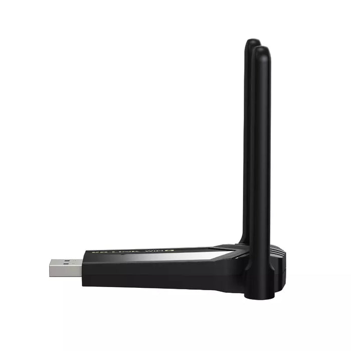 Black USB network adapter with antenna on a white background - eSunrise trade