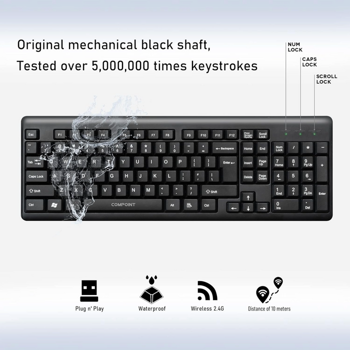 Compoint KM007-W-V2 Wireless Keyboard & Mouse Set - Black