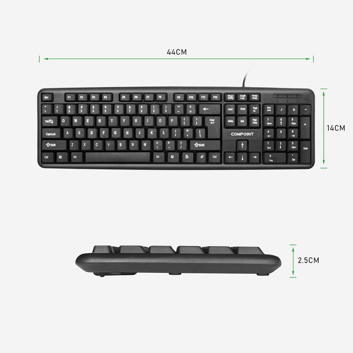 Compoint CP-K9014 Full Size USB Keyboard - UK Layout, Plug & Play