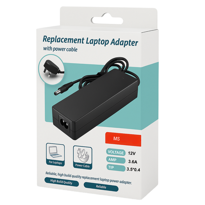 Microsoft Compatible Laptop Charger - 12V 3.6A 3.5x0.4mm Tip
