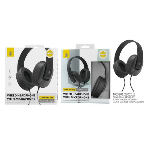 MTK NC3201 Wired Over-Ear Headphones with Mic - 40 mm Drivers, 1.2 m Cable (Black)