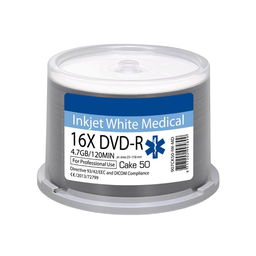 Ritek Medical DVD-R 16— 4.7GB - White Inkjet, 50-Pack (DICOM)