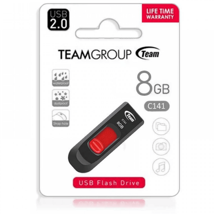 TeamGroup USB flash drive packaging with 8GB capacity on a white background