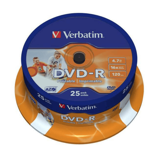 Verbatim DVD-R 16— 4.7GB - White Inkjet Printable, 120 min, 25-Pack