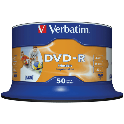 Verbatim DVD-R 16x 4.7GB - White Inkjet Printable, 120 min, 50-Pack