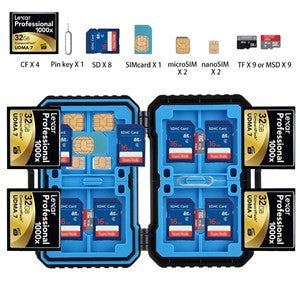 26 Slot SD Card Holder Memory Card Case - Storage for 4 CF+8 SD+9 Micro SD+1 Standard SIM+2 Micro SIM+2 Nano SIM+1 with Sim Removal Tool - King of Flash UK