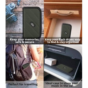 9 x USB Flash Drives Carrying Case with Padded Protection for Flash/Key - Olive - King of Flash UK